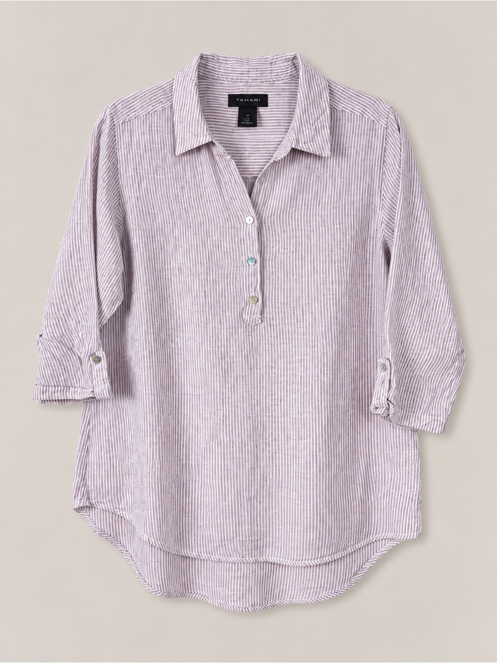 Tahari 100% Linen Blouse Tunic MBeach Coastal Euro Summer Bohemian Nautical